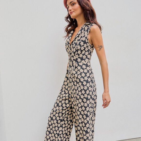 CIDER Collar Floral Wide Leg Jumpsuit - M - Picture 10 of 11